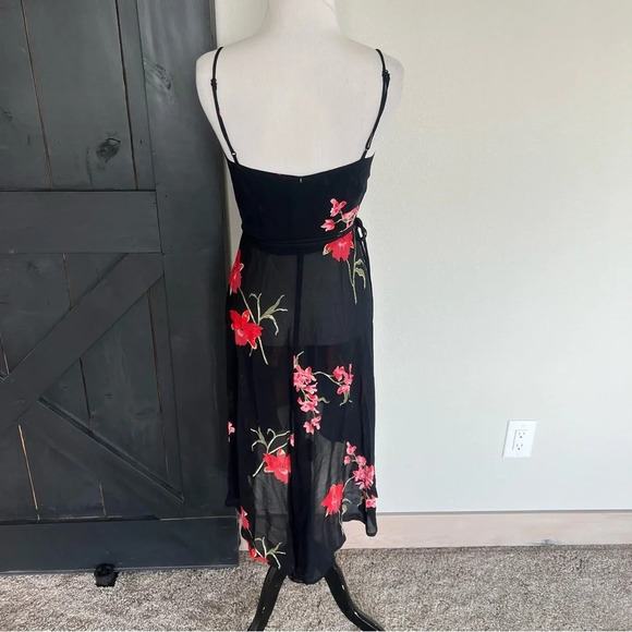Reformation Mattie Wrap Dress Floral Hibiscus Print Black Boho Women’s XS - Picture 7 of 10